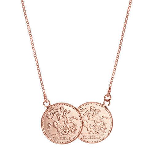 Silver Ladies' Rose Gold Plated Full Double Sovereign Coin Necklet