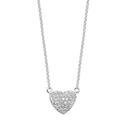 Silver Ladies' CZ Heart Pendant on Chain 18"