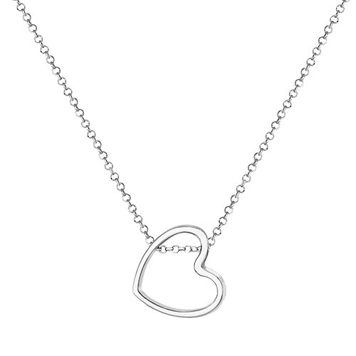 Silver Ladies' Rhodium Plated Open Heart Necklet 18"