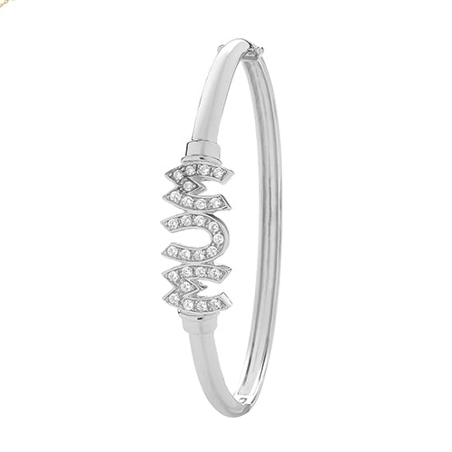 Silver bracelet with cz accents on a white background