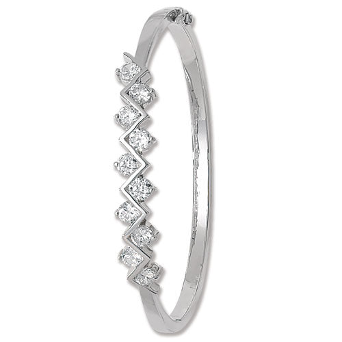 Silver bangle with cz accents on a white background