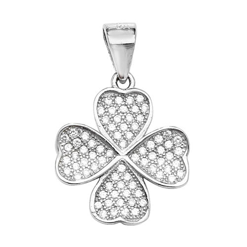 Silver four-leaf clover pendant on a white background