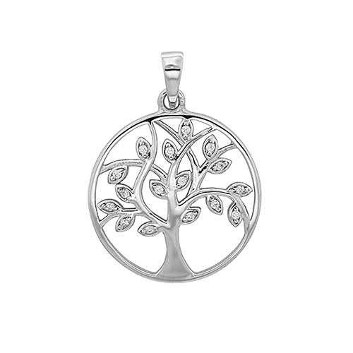 Silver tree of life pendant on a white background