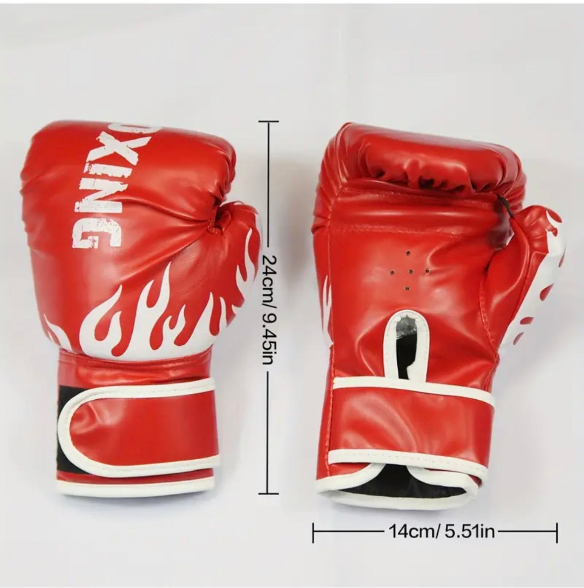 24cm length by 14cm wide is the boxing glove sizing