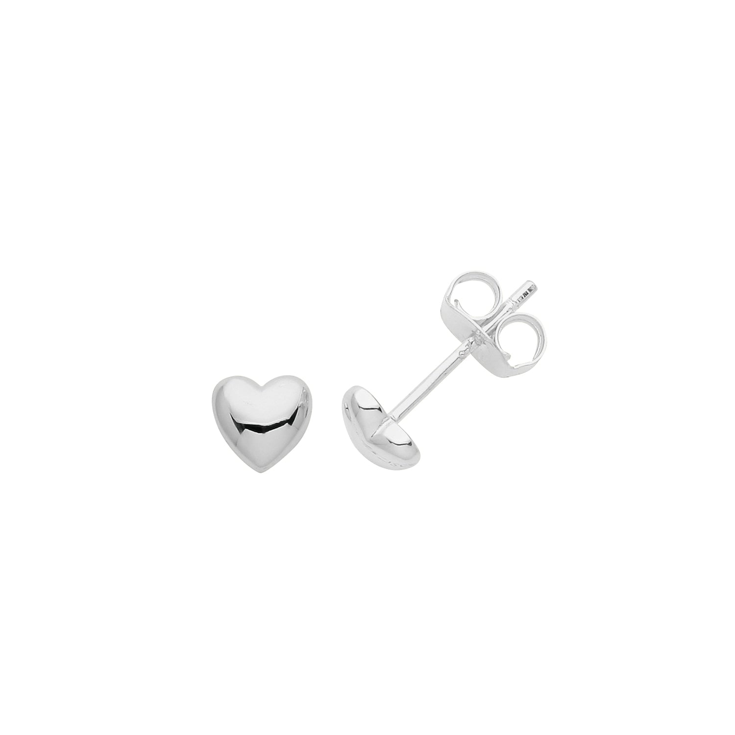 Sterling Silver Rhodium Plated Heart Stud Earrings
