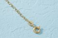 9ct Yellow Gold 1.7mm Diamond Cut Oval Belcher Chain on icy blue textured background