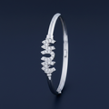 Silver Ladies Round MUM CZ Hinged Bangle on navy blue background