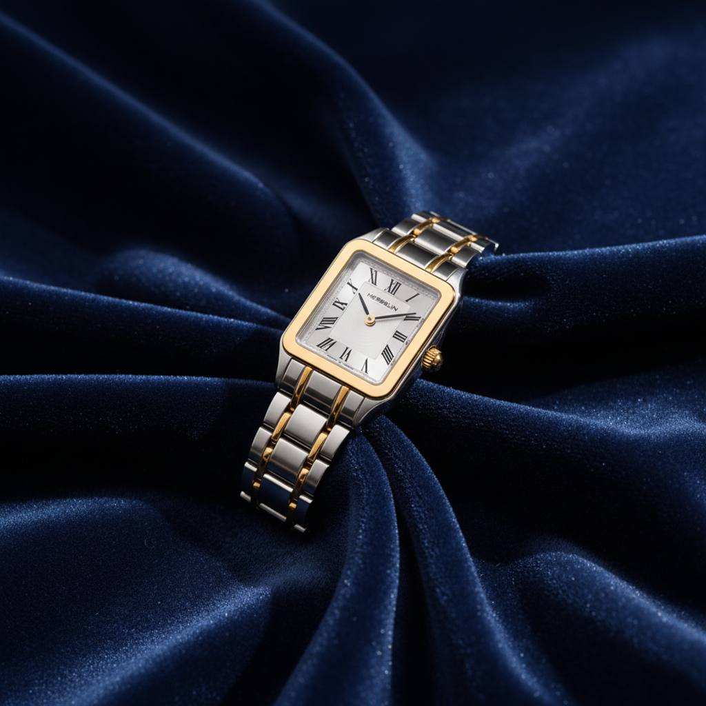 Herbelin Luna two tone 17457BT01 ladies watch on midnight blue velvet background