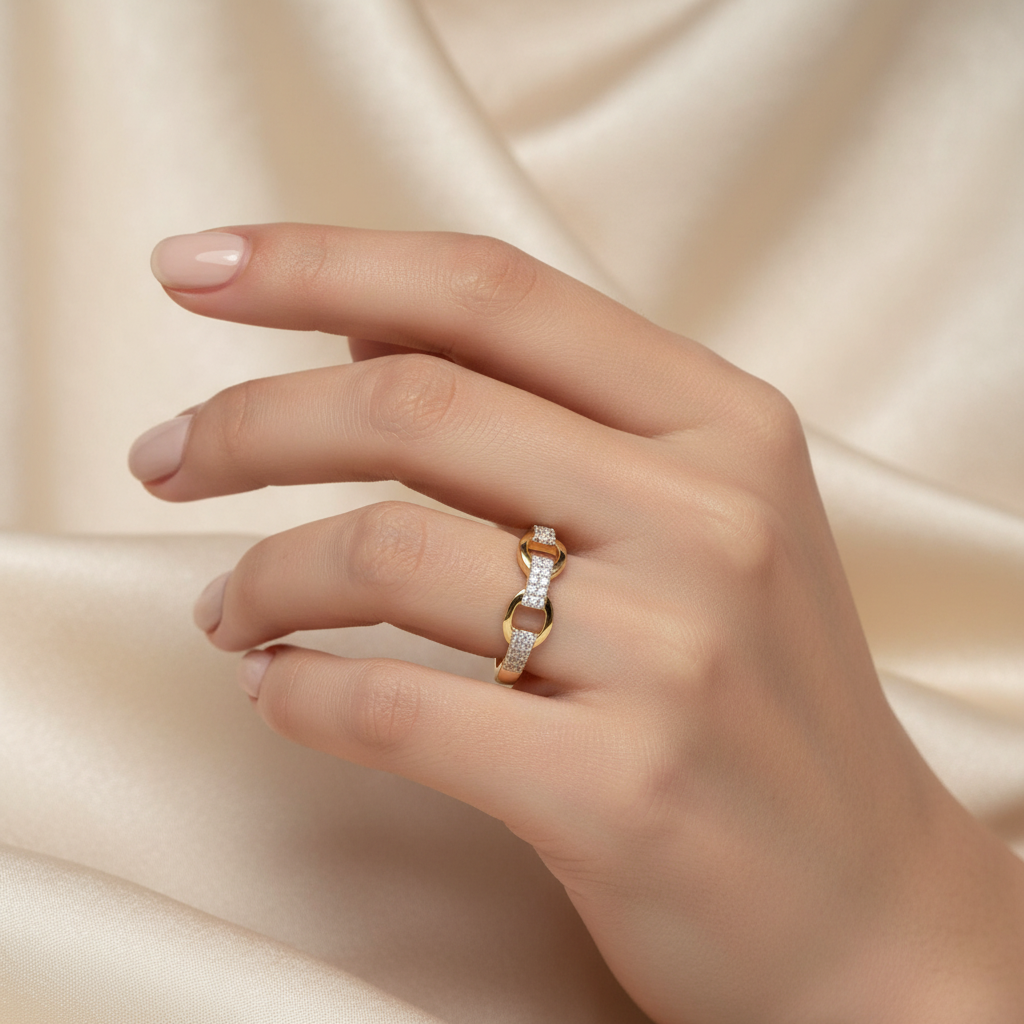 9ct Yellow Gold 0.10ct Diamond Ring worn on a ladies hand