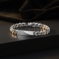 Silver Mens Flat Open Curb ID Bracelet on dark styled background