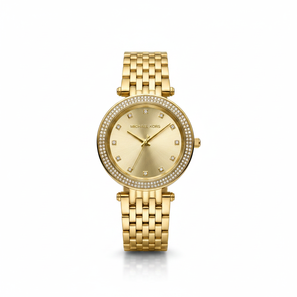Michael Kors MK3216 gold-tone watch on plain white background
