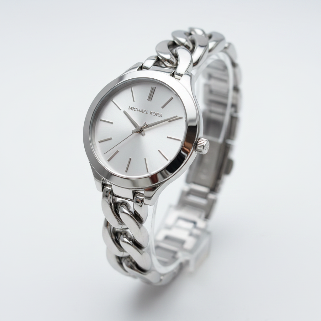 Michael Kors MK3279 silver watch on plain white background