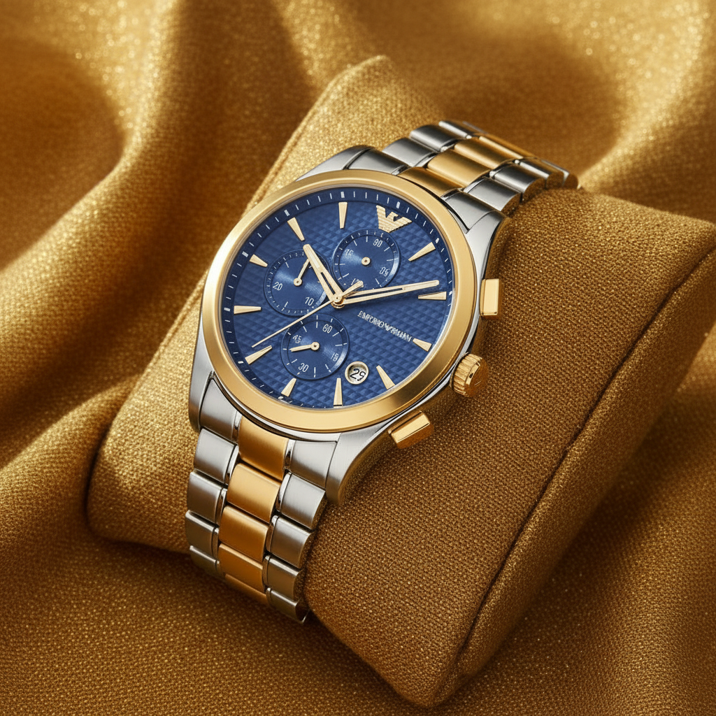 Emporio Armani AR11579 Paolo on soft gold textured fabric