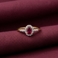 9ct Yellow Gold Ruby Cluster & Diamond Ring 0.71ct on burgundy textured background