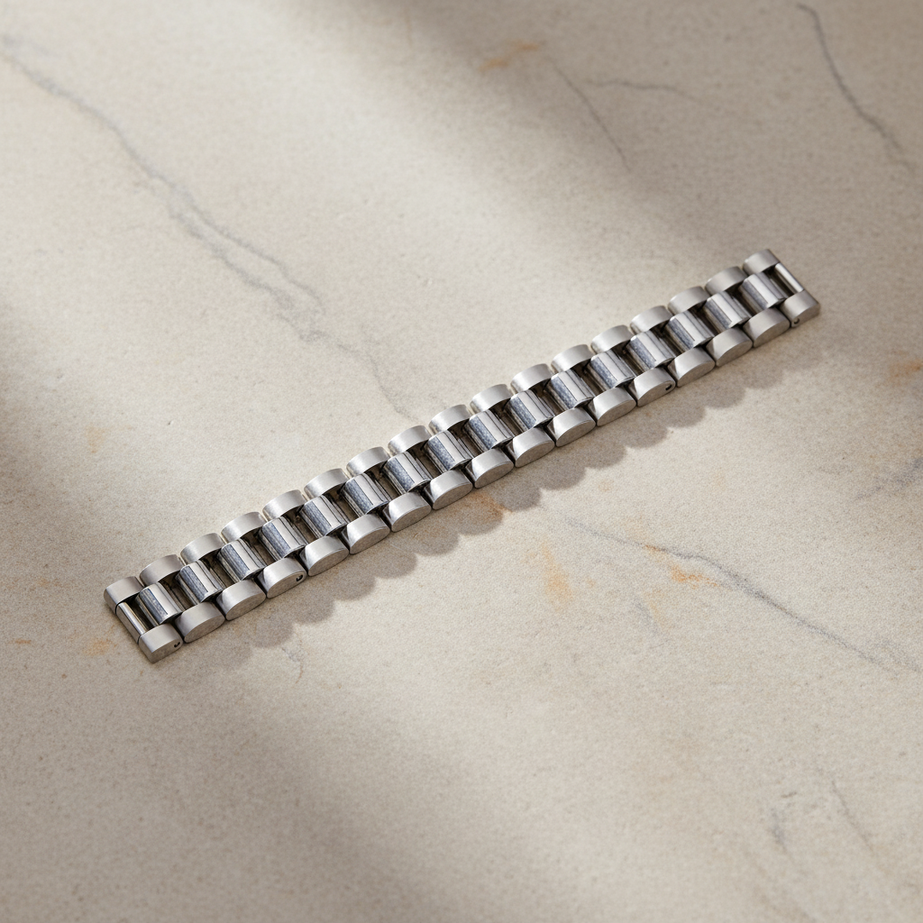 Silver Watch Strap Bracelet on light stone background