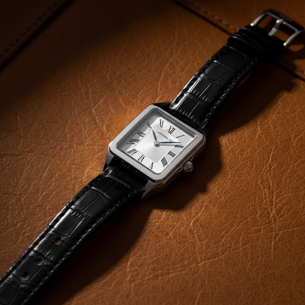 Herbelin Luna leather strap 1745AP01 ladies watch on caramel leather texture background
