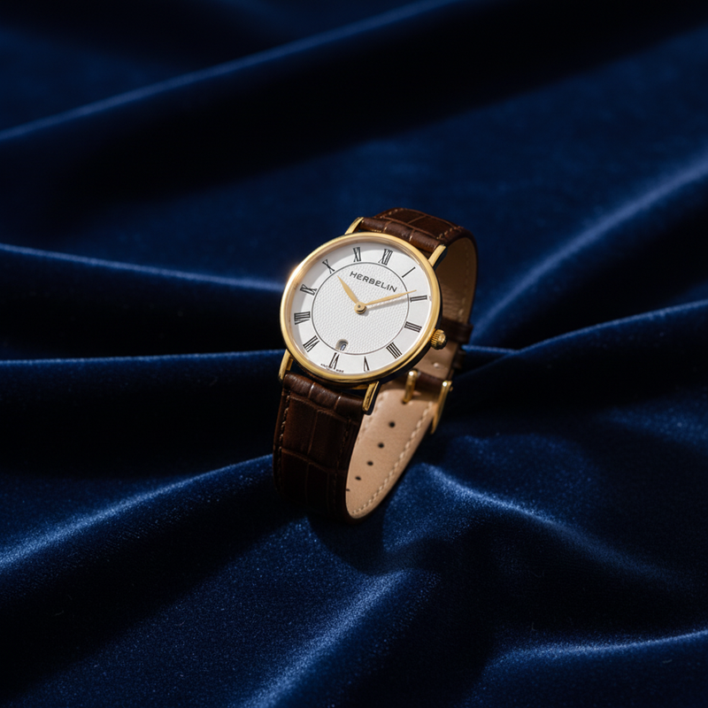 Herbelin Classiques 16845P08MA ladies watch on sapphire blue velvet background