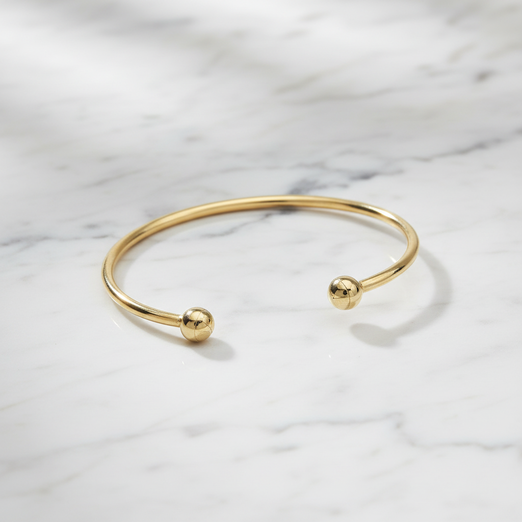 9ct Yellow Gold Open Torque Bangle with Ball Ends