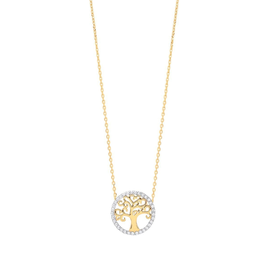9ct Yellow Gold CZ Tree of Life Necklace – Adjustable 16–18”