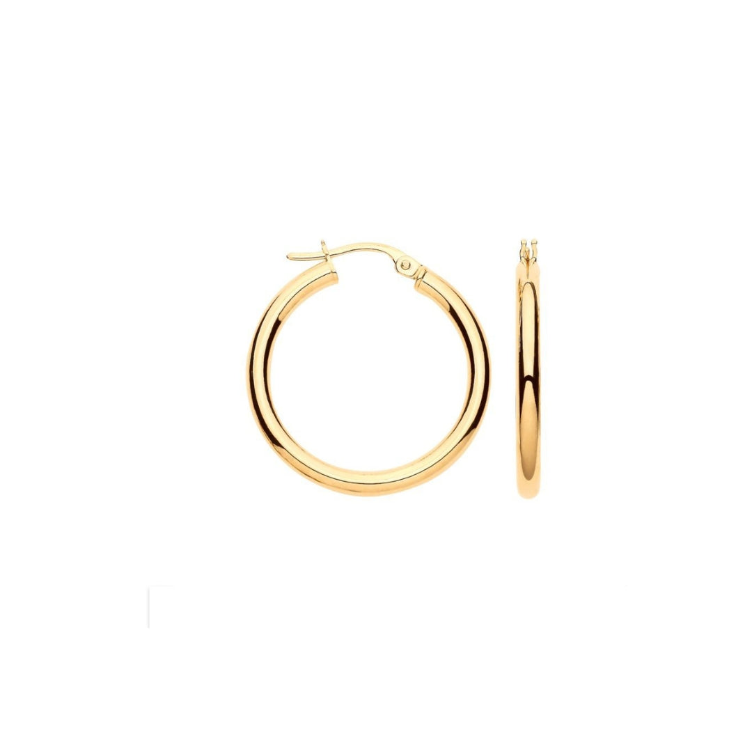 9ct Yellow Gold Plain Tube Hoop Earrings – 25mm