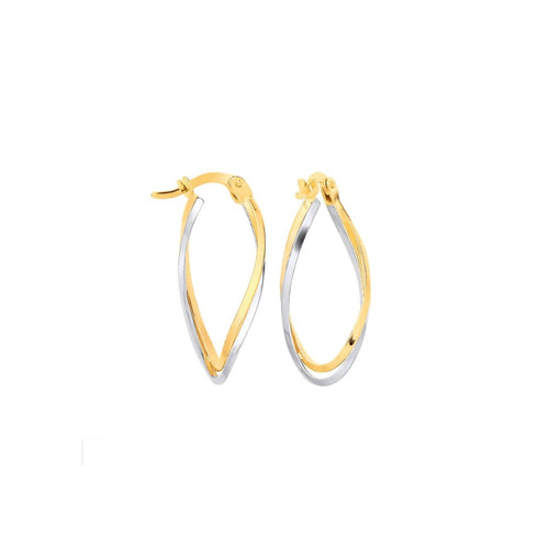 9ct Two-tone gold hoop earrings on a white background