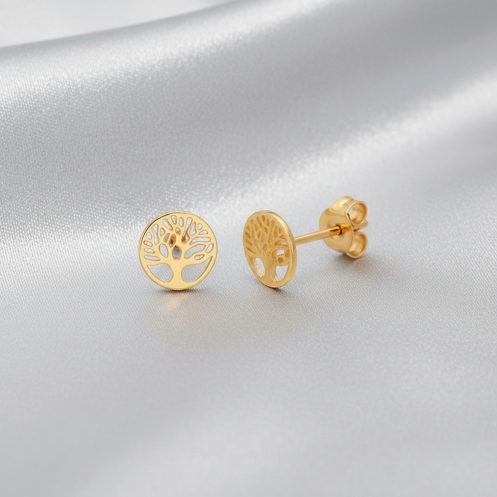 9ct Yellow Gold Tree of Life Stud Earrings – 6mm