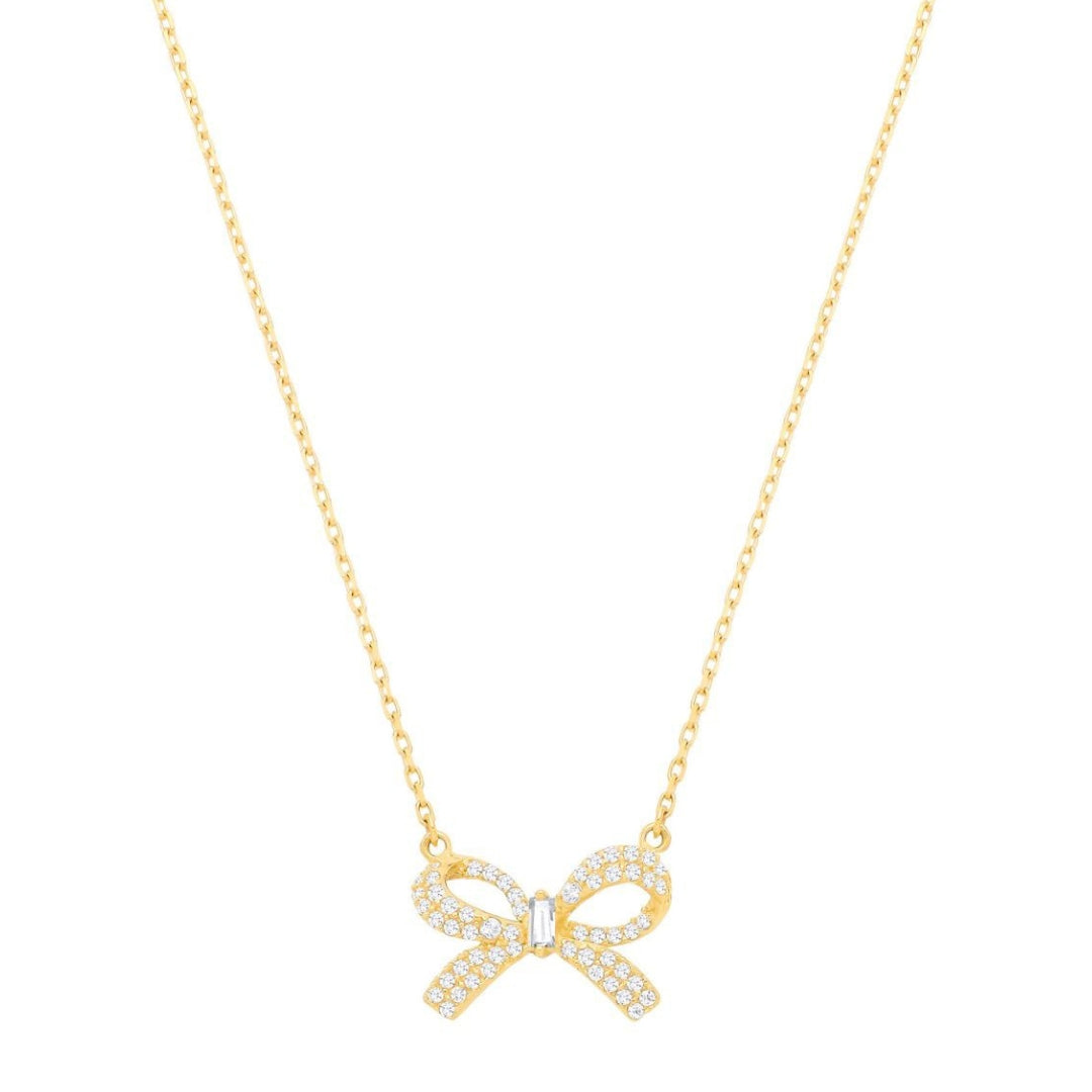9ct Yellow Gold CZ Bow Necklace – Adjustable 16–18”