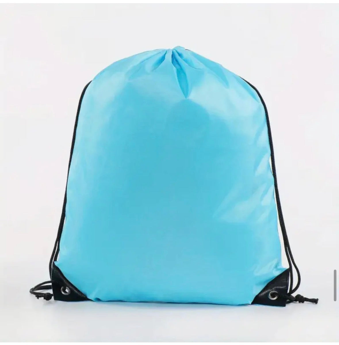 Light blue drawstring bag on a white background
