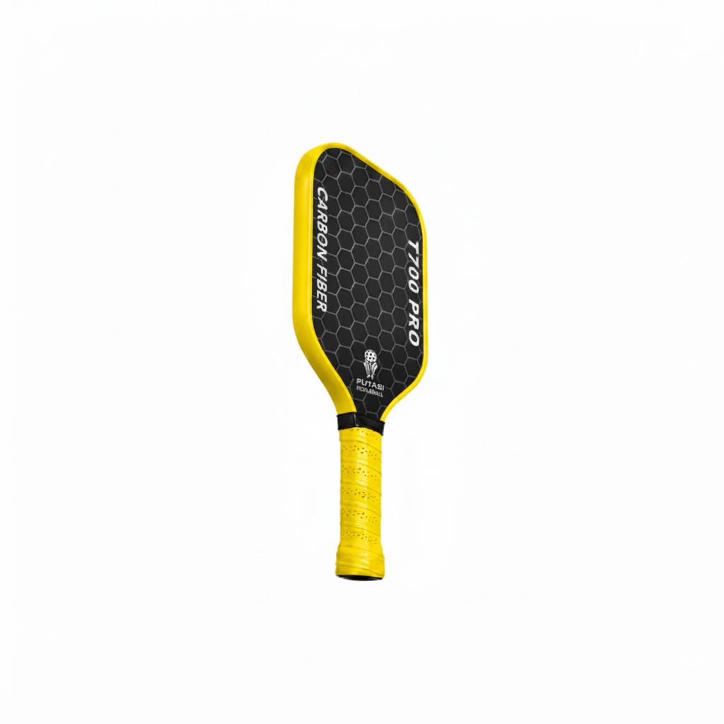 Yellow and black pickleball paddle with 'Carbon Fibre' and '1700 Pro' text on a white background
