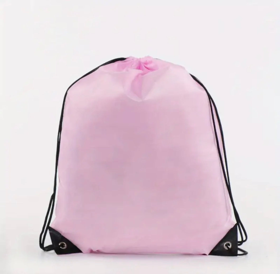 Pink drawstring bag on a white background