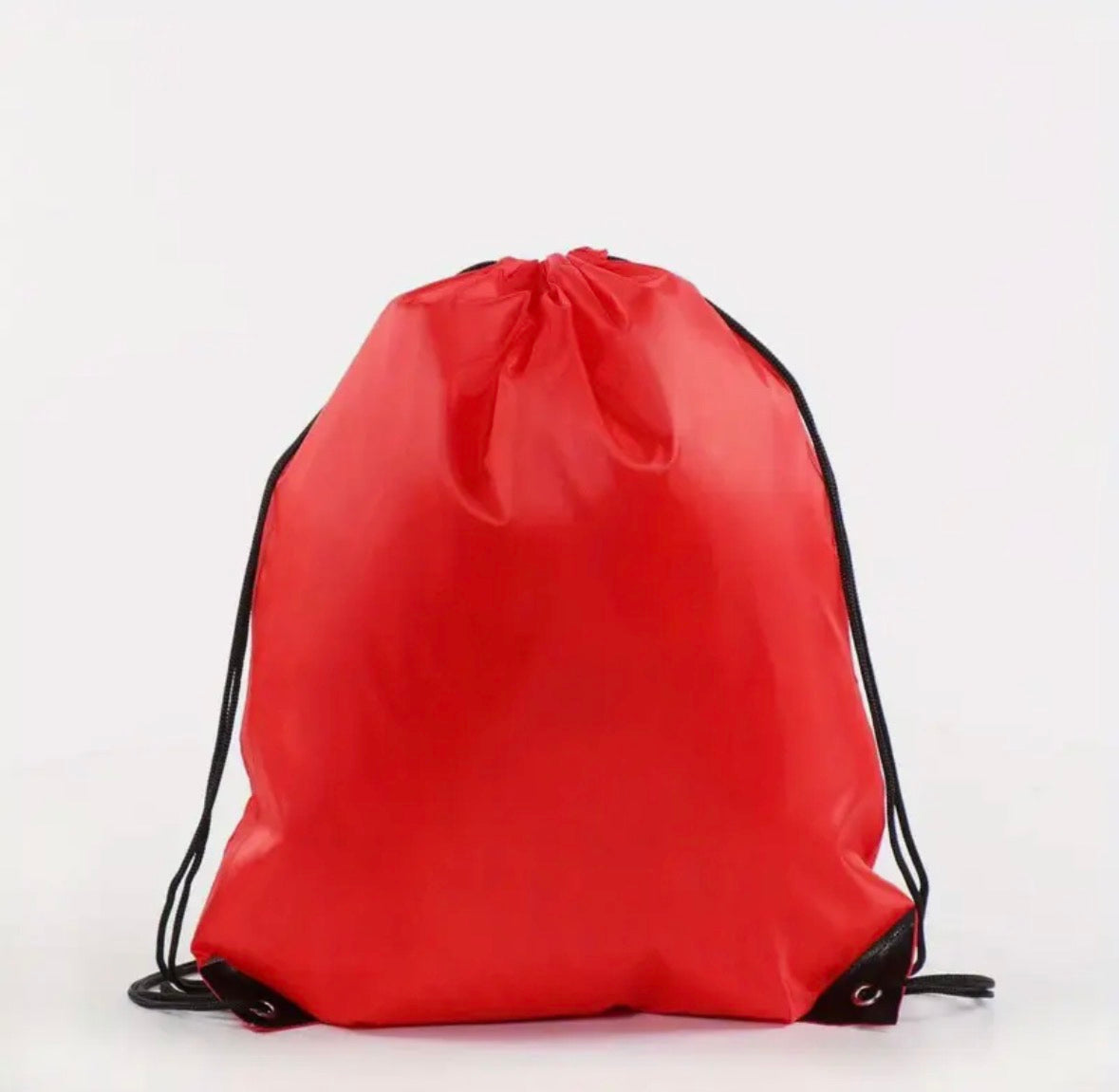 Red drawstring bag on a white background