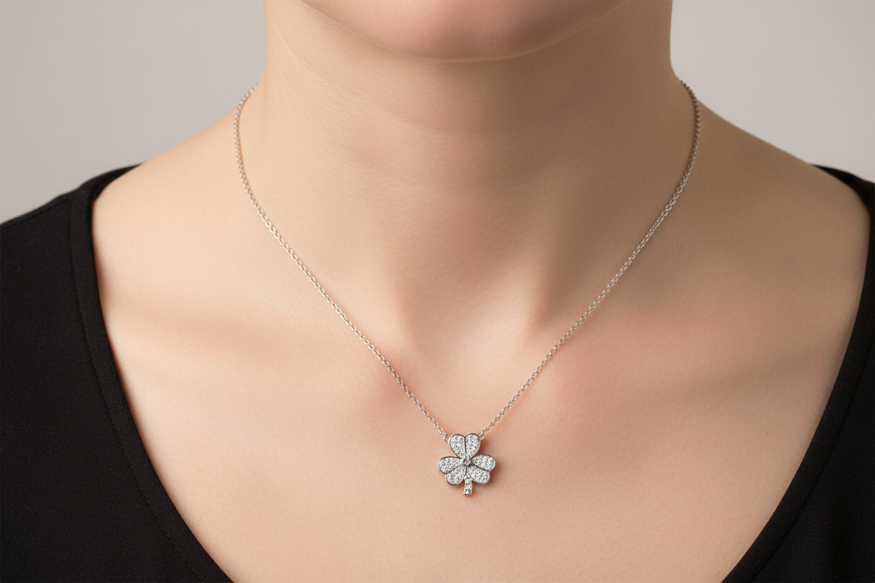 Shamrock Necklet on Lady's Neck