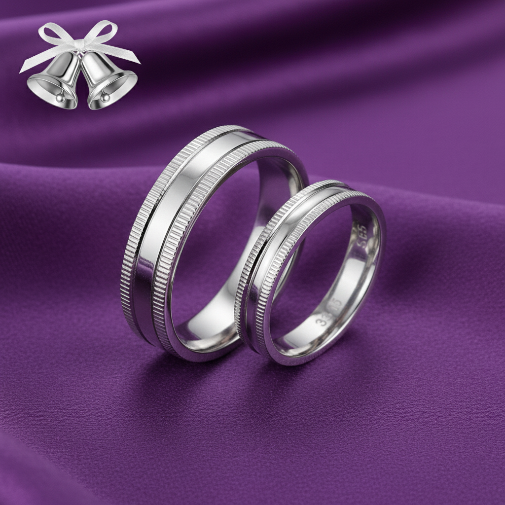 Sterling Silver Mill Grain Wedding Ring Set – 3mm & 5mm Matching Bands