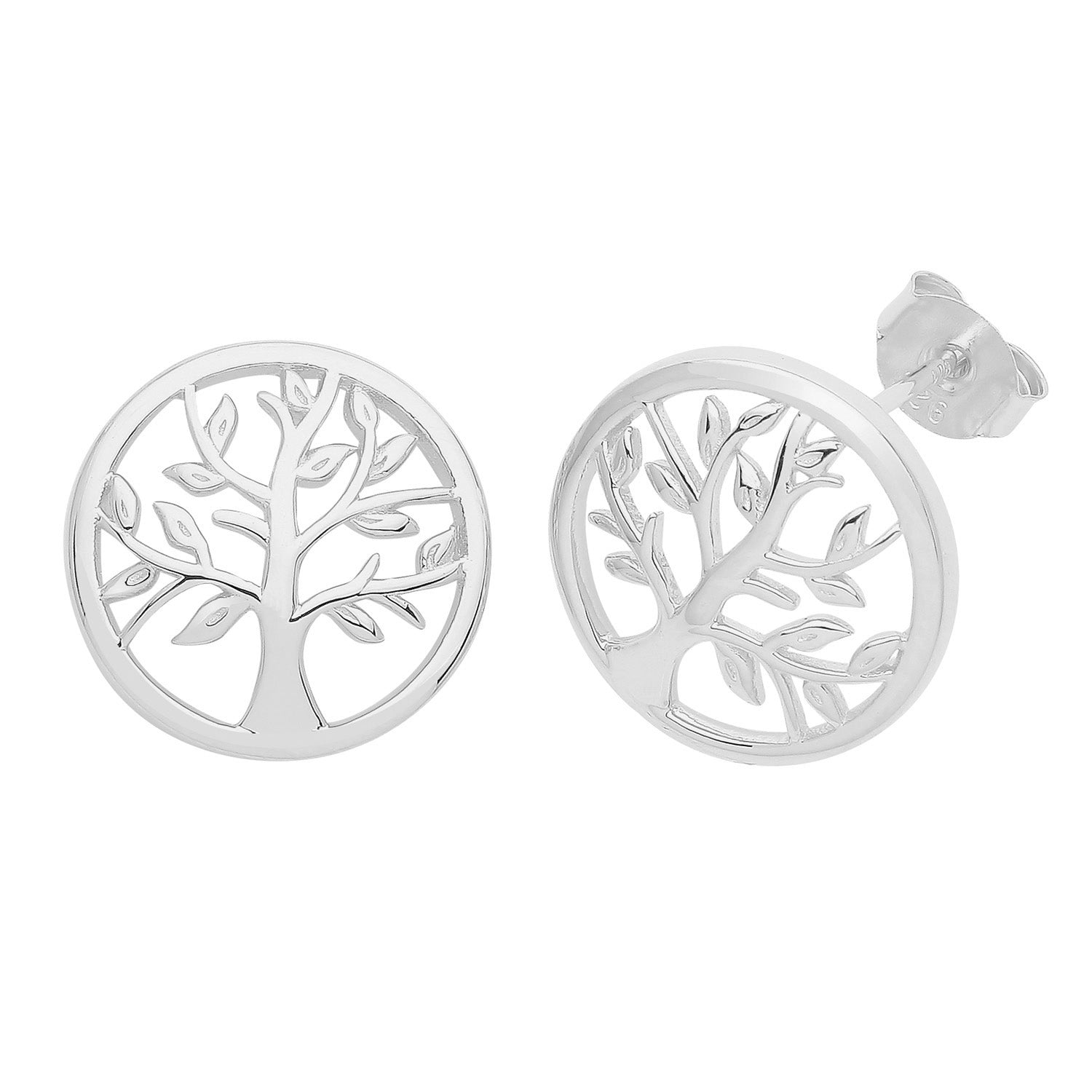 Sterling Silver Rhodium Plated Tree of Life Stud Earrings