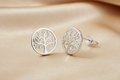 Sterling Silver Rhodium Plated Tree of Life Stud Earrings