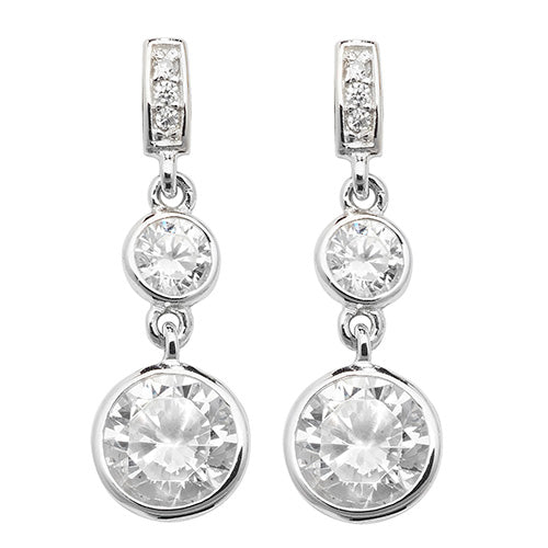 Sterling Silver Triple Cubic Zirconia Drop Earrings