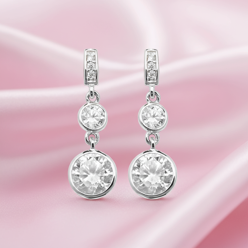 Sterling Silver Triple Cubic Zirconia Drop Earrings