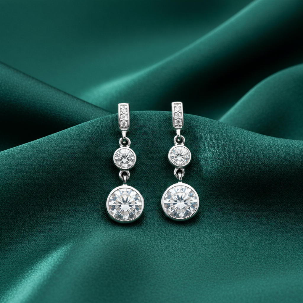 Sterling Silver Triple Cubic Zirconia Drop Earrings