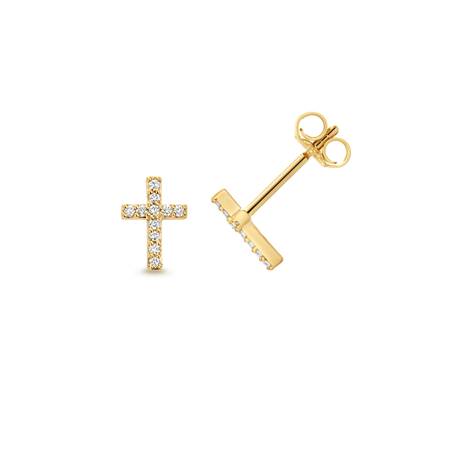 Lab Grown Diamond Cross Stud Earrings – Silver Gold Plated 0.10ct