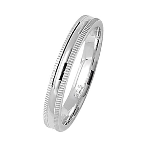 Sterling Silver Mill Grain Wedding Ring Set – 3mm & 5mm Matching Bands